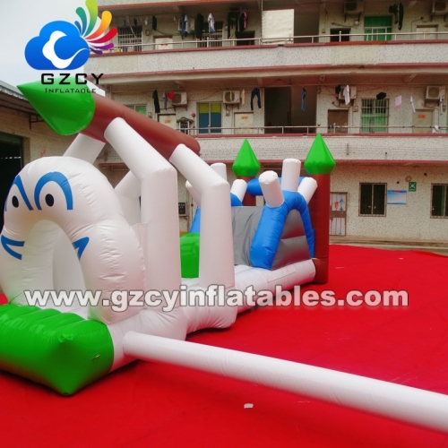 Portable White PVC Inflatable Water Playground Bounce House for Kids Play Obstacle Course Water Park Slide