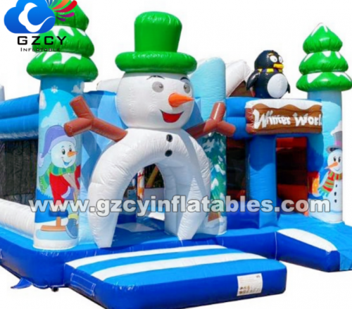 Outdoor Christmas Inflatable Castle Slide White Snow Man Inflatable Jumper Bouncer Combo Slide Blow up Kids Party Bounce House