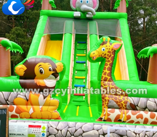 Custom Jungle Theme Dual Tracks Slide Equipment Giraffe Lion Elephant Modeling Slide Commercial Rent Family Party Backyard