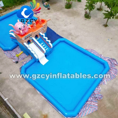 Good quality children's inflatable pool slide / inflatable water slide with pool