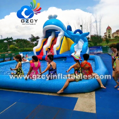 Commercial PVC Inflatable Cartoon Water Park With Pool Outdoor Kids/Adults Inflatable Water Floating Park for Sale