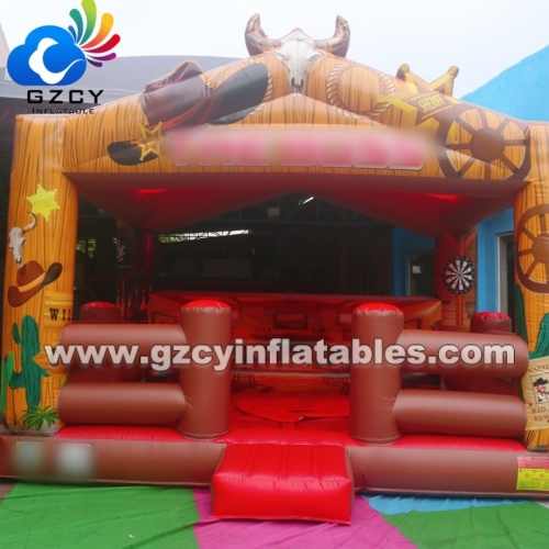 Wild West Adventure Inflatable Mechanical Bull Ride Western Themed Inflatable Jumper Bouncer for Party Rental