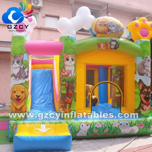 Cartoon Cute Pet Cat Dog Theme Inflatable Bounce House Bright Color Kids Jumping Bouncy Castle for Outdoor Party Commercial Rental
