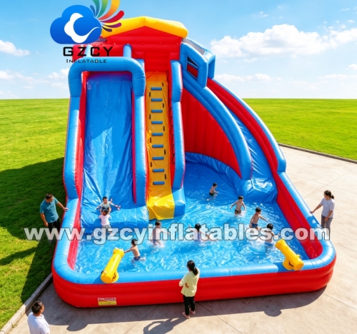 Durable 0.55mm PVC Inflatable Outdoor Water Slide With Pool