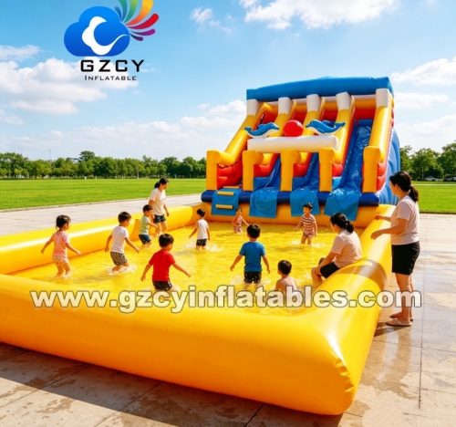 Custom Colorful Commercial Grade PVC Palm Tree Water Slide Inflatable Water Slide With Pool Bouncy Castle Water Jump House