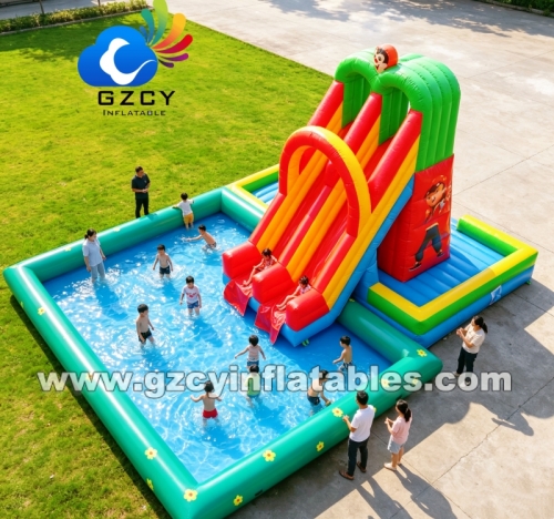 Inflatable Water Slide With Pool for Summer