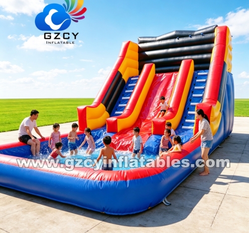 Commercial Inflatable Water Slide 0.55 mm Giant Inflatable Slides Kids Inflatable Water Slide Pool