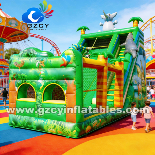 Outdoor Inflatable Amusement Park Big Bounce House Castle Slide with Climbing Wall for Kids and Adults