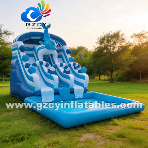 Commercial Double Lane Inflatable Water Slide With Pool Large Outdoor Waterslide for Backyard Summer Party Rental
