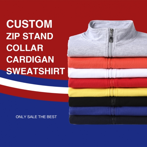 CREAT2MAKE Custom Zip Stand Collar Cardigan Sweatshirt Same Style For Men And Women