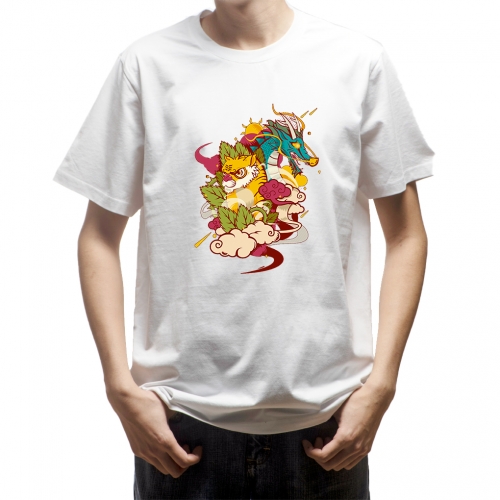 CREAT2MAKE Chinese style tiger dragon pattern cotton T-shirt