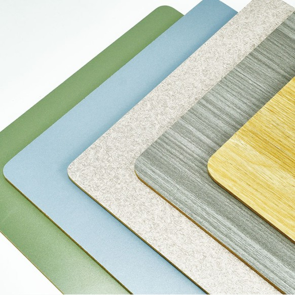 Matte UV-cured multi-texture wall panels, including wood grain, stone effect and solid colors