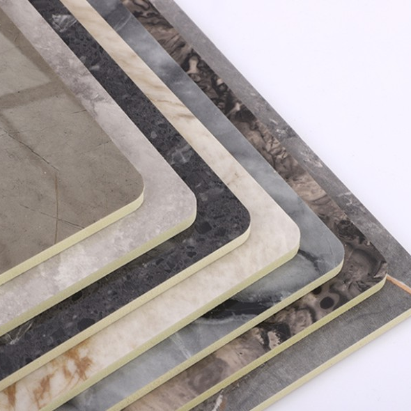 High-gloss UV-cured PVC/SPC wall panels with marble finish, waterproof and durable interior wall cladding