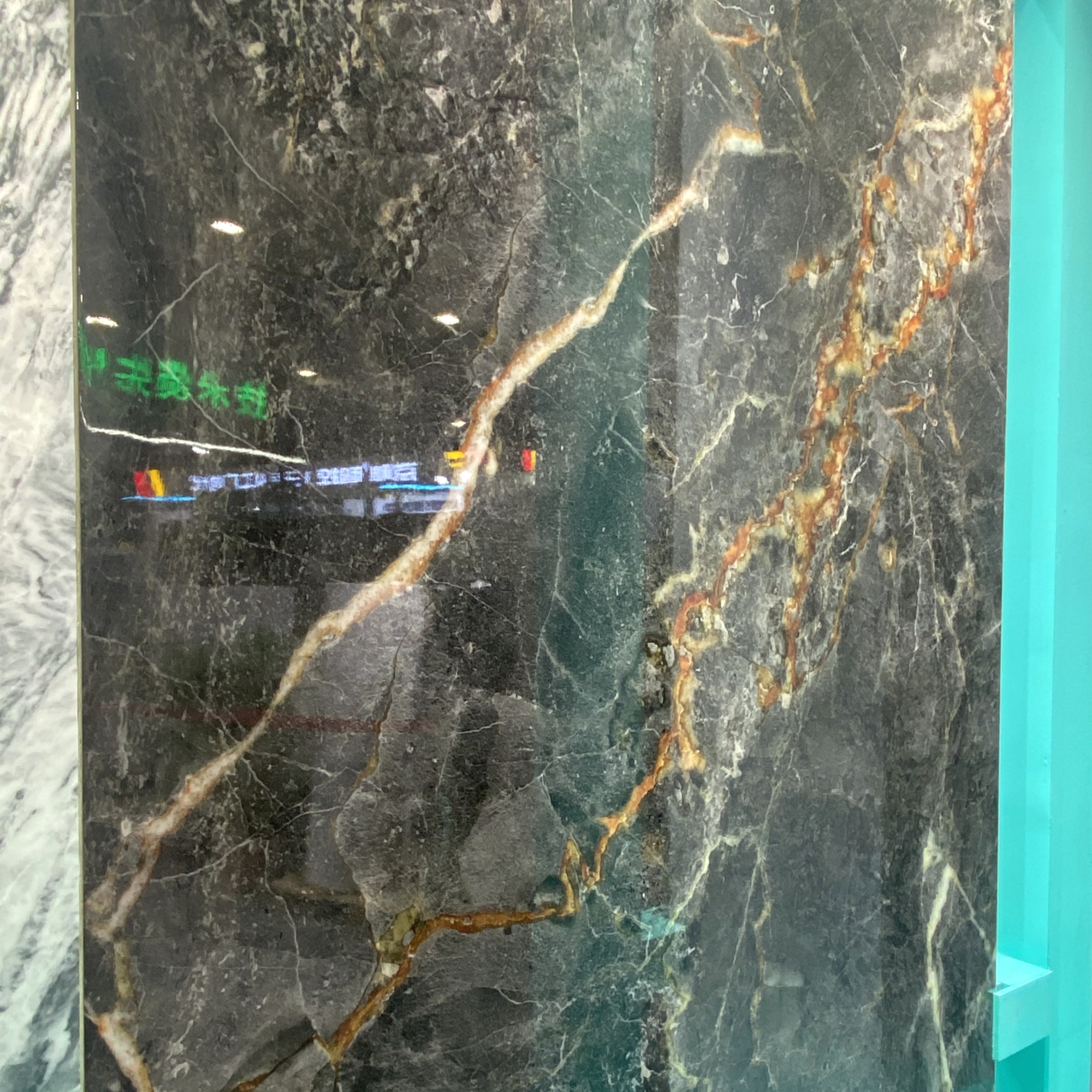 UV-cured luxury dark marble effect wall panel with scratch-resistant, high-gloss finish