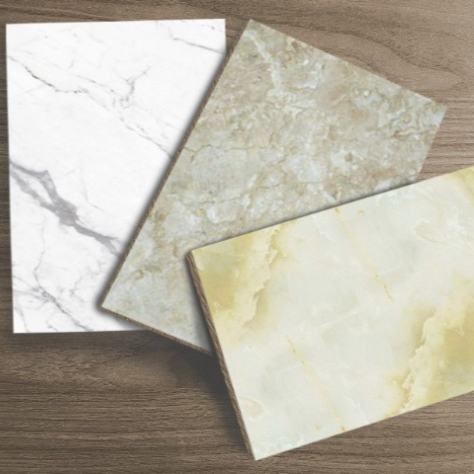High-gloss UV-cured light marble effect wall panels, natural stone texture collection