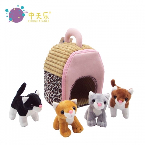 plush cat house set