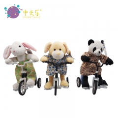 Plush animals on bike