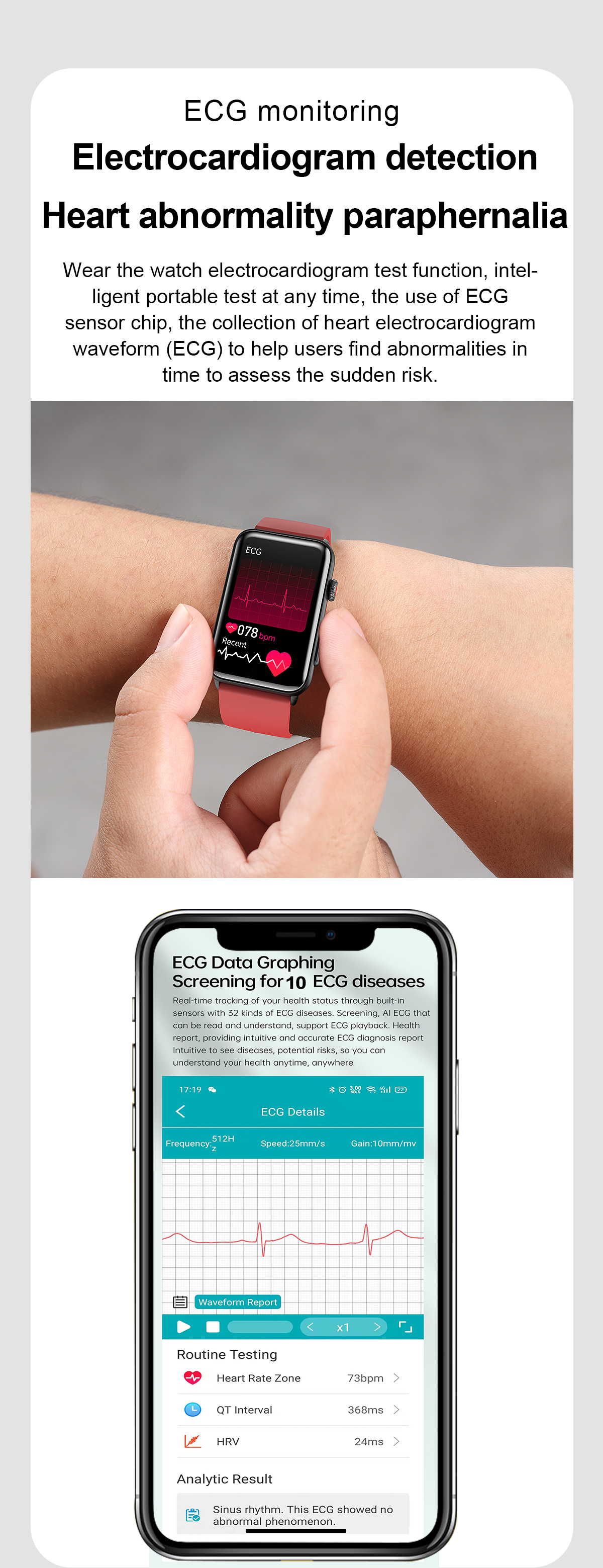 BT phone calling ECG body temperature monitoring non-invasive blood ...