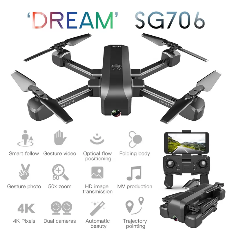 SG706 Drone 4K HD Camera Optical Flow Foldable Body FPV Helicopter VD99984