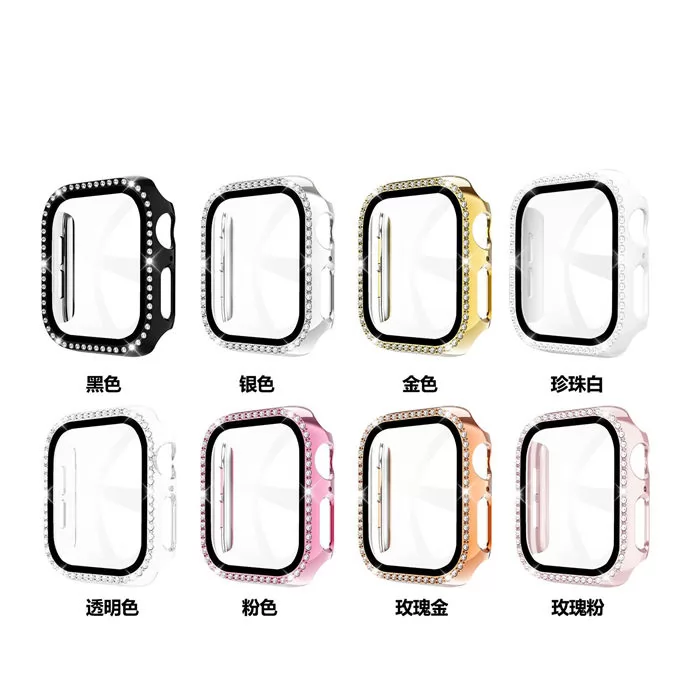 202102 One Circle Rhinestones Watch Frame with Tempered Glass for Apple Watch VAC02398