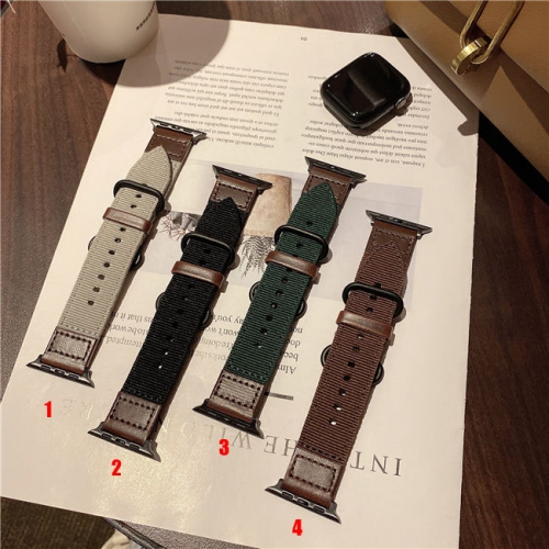 202103 Nylon Fabric Watch Band Sewing with Leather for Apple Watch VAC03389