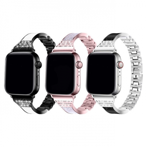 202103 Rhinestones Stainless Steel Slim Watch Band for Apple Watch VAC03402