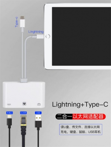 for iPhone/iPad/Android/MacBook Ethernet Adaptor with Charging Port & USB Reader VAC06080