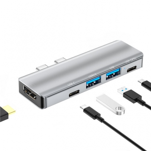 202201 5 in 1 Dual Type-C Dock with 2USB HDMI Type-C Data Transfer PD Charging VAC06091