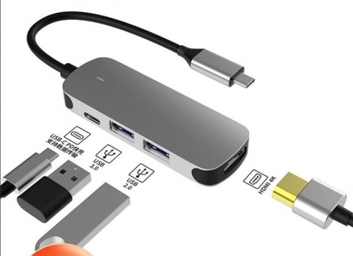 202201 4 in 1 Type-C Hub with 2USB HDMI PD Charging VAC06117