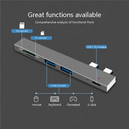 202201 5 in 1 Dual Type-D Dock with 2USB TF SD PD Charging VAC06113