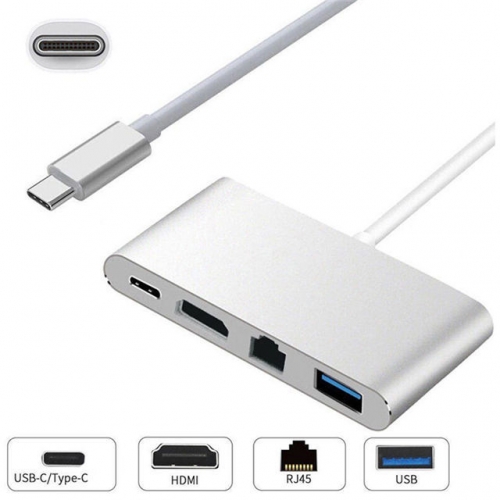 202201 4 in 1 Type-C Adaptor with USB Ethernet HDMI PD Charging VAC06104