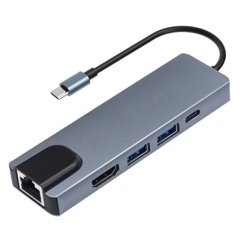 202201 5 in 1 Type-C Hub with 2USB Ethernet HDMI PD Charging Port VAC06098