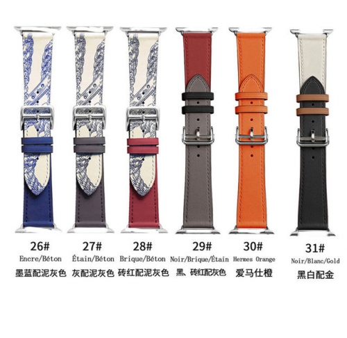 202201 Pint Pattern Contrast Colors Leather Watch Band for Apple Watch VAC06402
