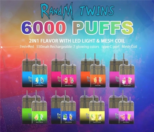 2 In 1 RandM Twins LED Light Glowing 6000 Puffs Diposable Vape Pod Device VAC06502