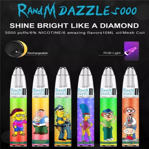 Refillable RandM Dazzle 5000 RGB Light Glowing Disposable Vape Pod Device VAC06503