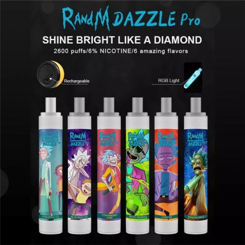 RandM Dazzle Pro 2600 Puffs RGB Glowing Disposable Vape Pod Device VAC06497