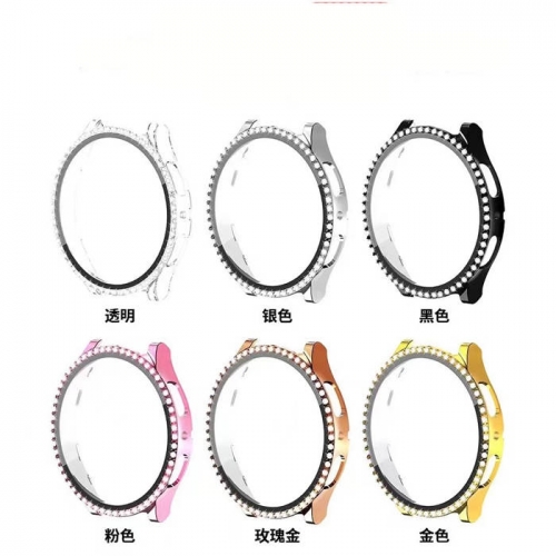 Single Circle Rhinestones Frame Case with Protect Glass for Samsung Watch VAC02725