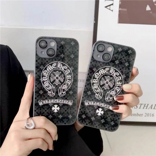 202204 Luxury Chrome Heart Nacrolacquer Glass Case with Camera Protect for iPhone VAC08596