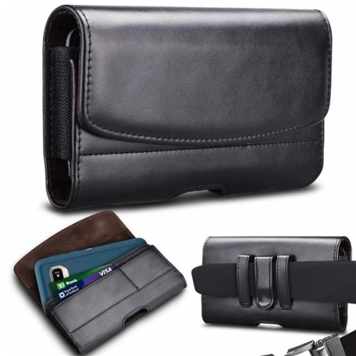 HP102B Horizontal Leather Phone Pouch with Dual Card Slots Phone Holster With Magnetic Clasp VAC10079