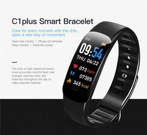 C1Plus Waterproof Sport Smart Bracelet Steps Heart Rate Blood Pressure Calorie Alarm Music Control VAC11847