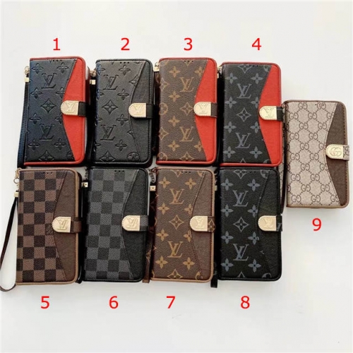 202303 Luxury Splicing Leather Wallet Case Card Slots Case Universal Case for iPhone/Samsung VAC11895