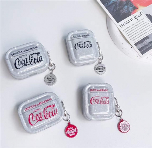 202303 XHXH Coca Cola Bling Glitter Square TPU Case with Charm for AirPods