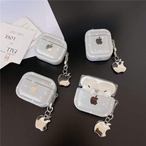 202303 XHXH Apple Logo Bling Glitter Square TPU Case with Charm for AirPods