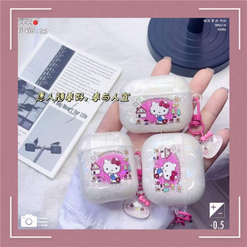202303 XHXH Hello Kitty Shell Oval TPU Case with Charm for AirPods