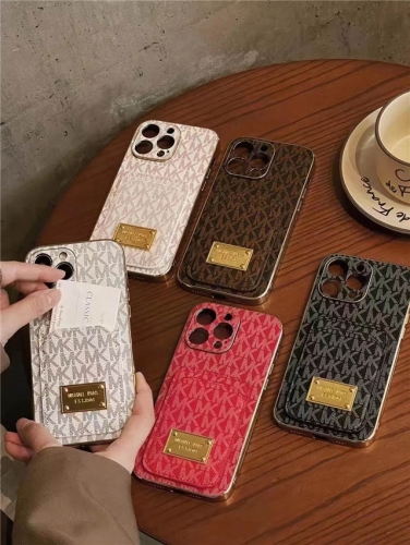 202303 Luxury MK Golden Electro Plated Card Slot Case with Nameplate for iPhone VAC12971