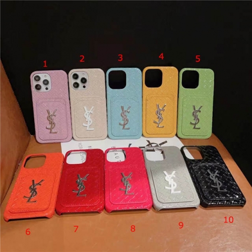 202303 Luxury YSL Braid Texture PU Card Slot Ccase for iPhone VAC13008