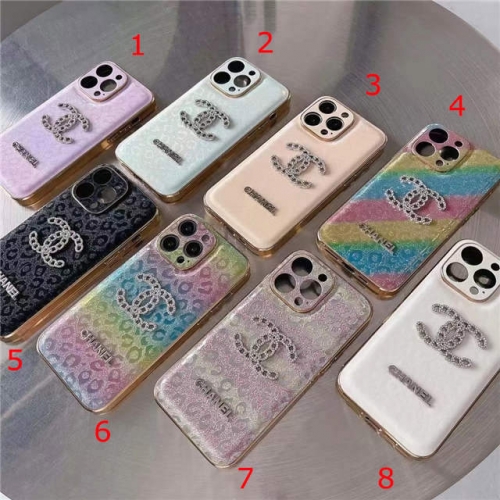 202303 Luxury CC Laser Leopard with Rhinestone Nameplate for iPhone VAC13064