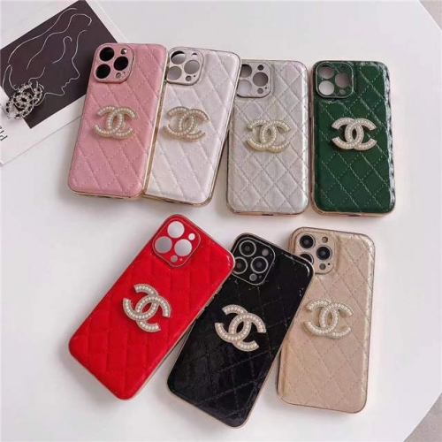 202303 Luxury CC Patent Leather Case with Rhinestone Nameplate for iPhone VAC13061