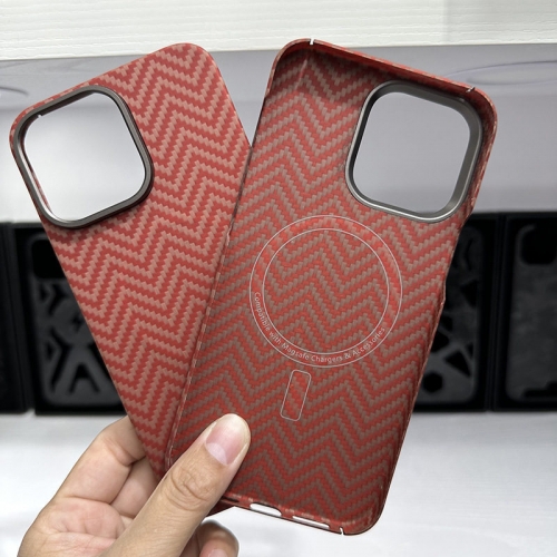 202303 M Red Real Carbon Fiber Case with Metal Ring Magsafe Case for iPhone VAC13136