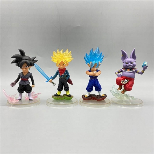 4pcs Set DBZ Goku Black Trunks Vegetto Beerus God Mini Figures VAC12550